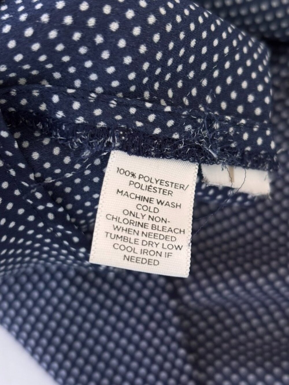 LOFT Navy Polka Dot Tie-Neck Blouse | Size S | Long Sleeve | Swing Silhouette - Picture 7 of 7